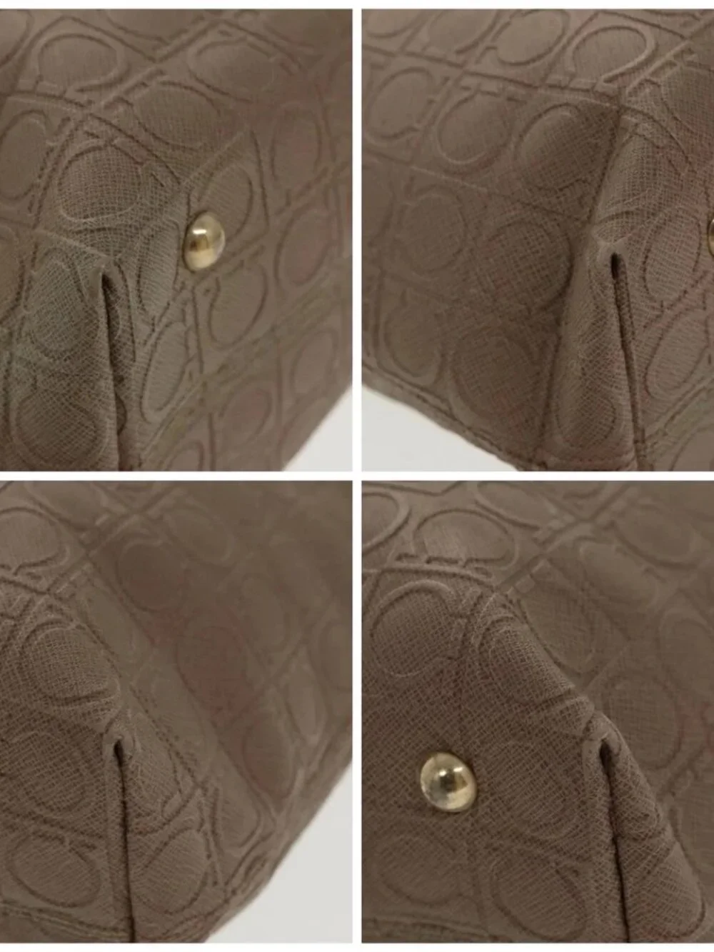 Salvatore Ferragamo Gancini Tote Bag PVCCanvas Brown Gold Auth bs19508